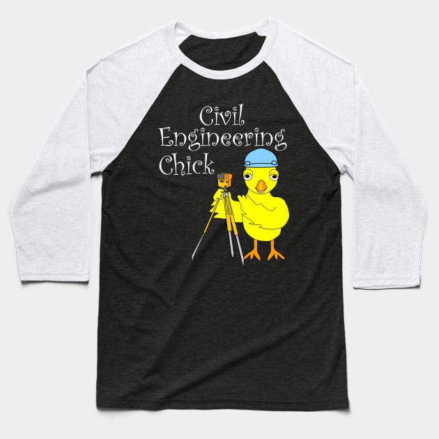 Civil Engineering Chick  White Text Baseball T-Shirt by Barthol Graphics